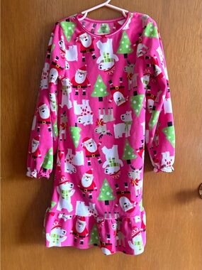 Carters M Girls Pink Christmas Fleece Nightgown Santa/Reindeer Theme